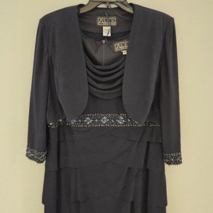 Navy Blue Knee-Length Alex Evenings Dress with Matching Jacket